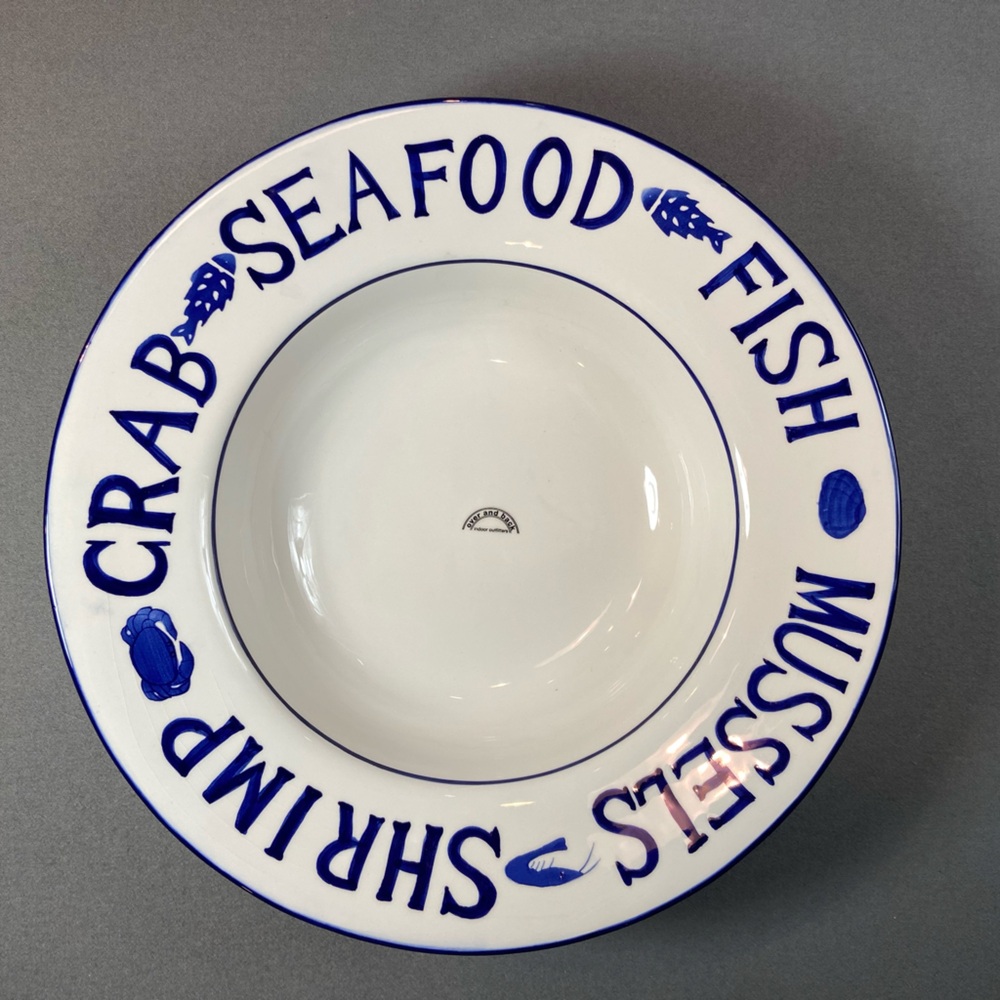 Over and Back Seafood Serving Bowl Bar Harbor Collection Blue + White 14‎ x 3.5”